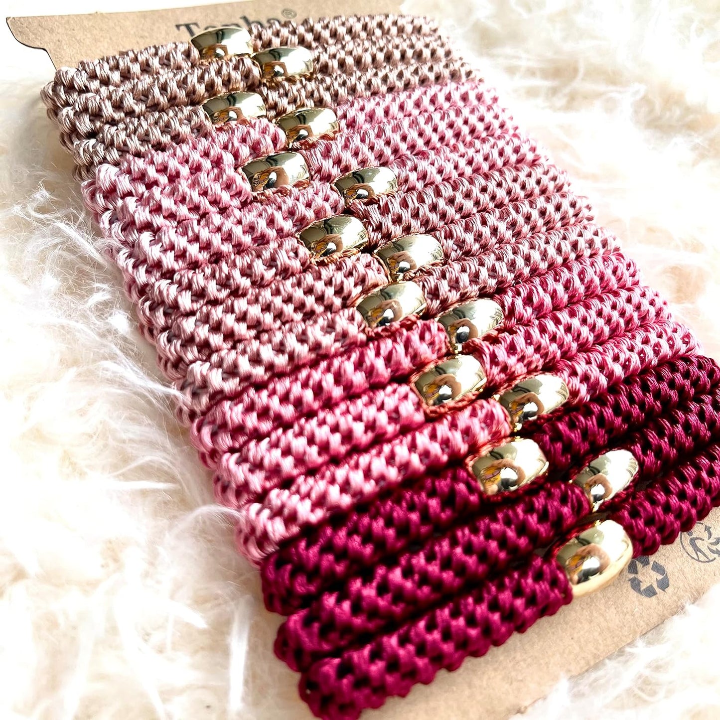 Tanha 15Pcs Hair Tie Bracelet,Hair Ties For Women Men,Ponytail Holders For Thick Hair,Strong Stretchy No Damage No Crease Hair Bands (Pink)