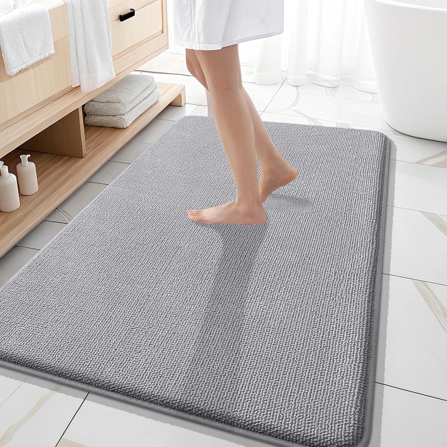 OLANLY Thick Memory Foam Bath Mat Rug 59x35, Extra Soft Absorbent Bathroom Rugs, Quick Dry Bath Mats, Non-Slip, Machine Washable Carpet for Bathroom, Tub and Shower, Home Decor Accessories, Grey