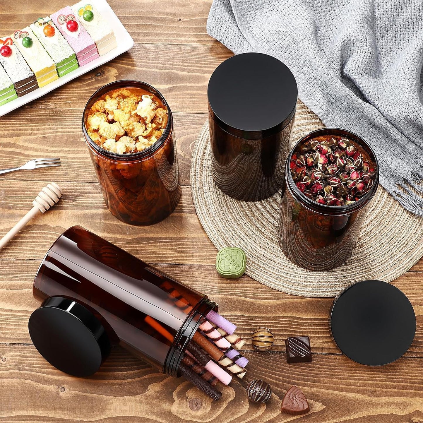 SATINIOR 12 Pack Plastic Container Jars with Lids Round Clear Travel Cosmetic Container Jars for Toiletries, Lotion, Cream, Ointments, Makeup, Rhinestone, Samples, Kitchen Storage(32 oz,Amber)