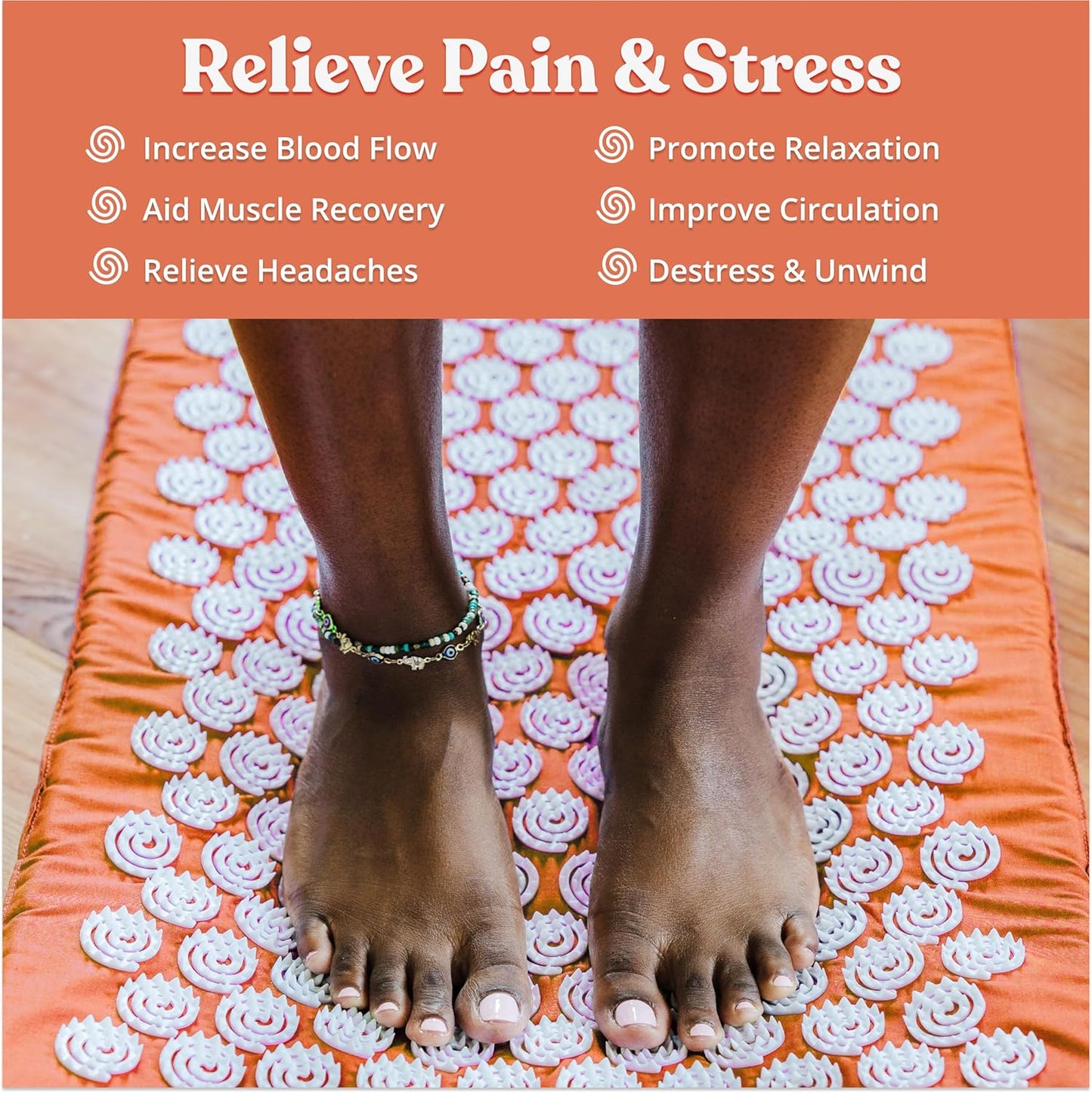 Spirol Acupressure Mat and Pillow Set for Back, Neck and Shoulder Pain Relief, with Flexible Acupressure Spikes, Includes Carry Bag (Orange)