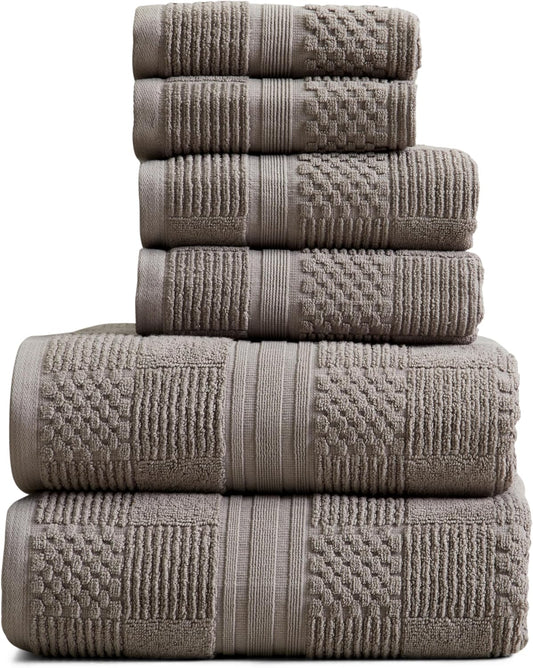 Springtree Home 100% Cotton Bathroom Towel Set | 6 Piece Set - Grey Towels | Geometric Textured Design | Absorbent & Quick-Dry | Oeko-TEX® Standard 100 Cotton | Myla Collection - Frost Grey