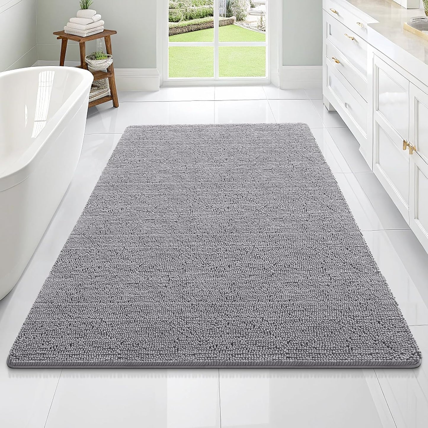 OLANLY Bathroom Rugs 70x46, Extra Soft Absorbent Chenille Bath Rugs, Rubber Backing Quick Dry, Machine Washable Bath Mats for Bathroom Floor, Tub and Shower, Home Decor Accessories, Grey
