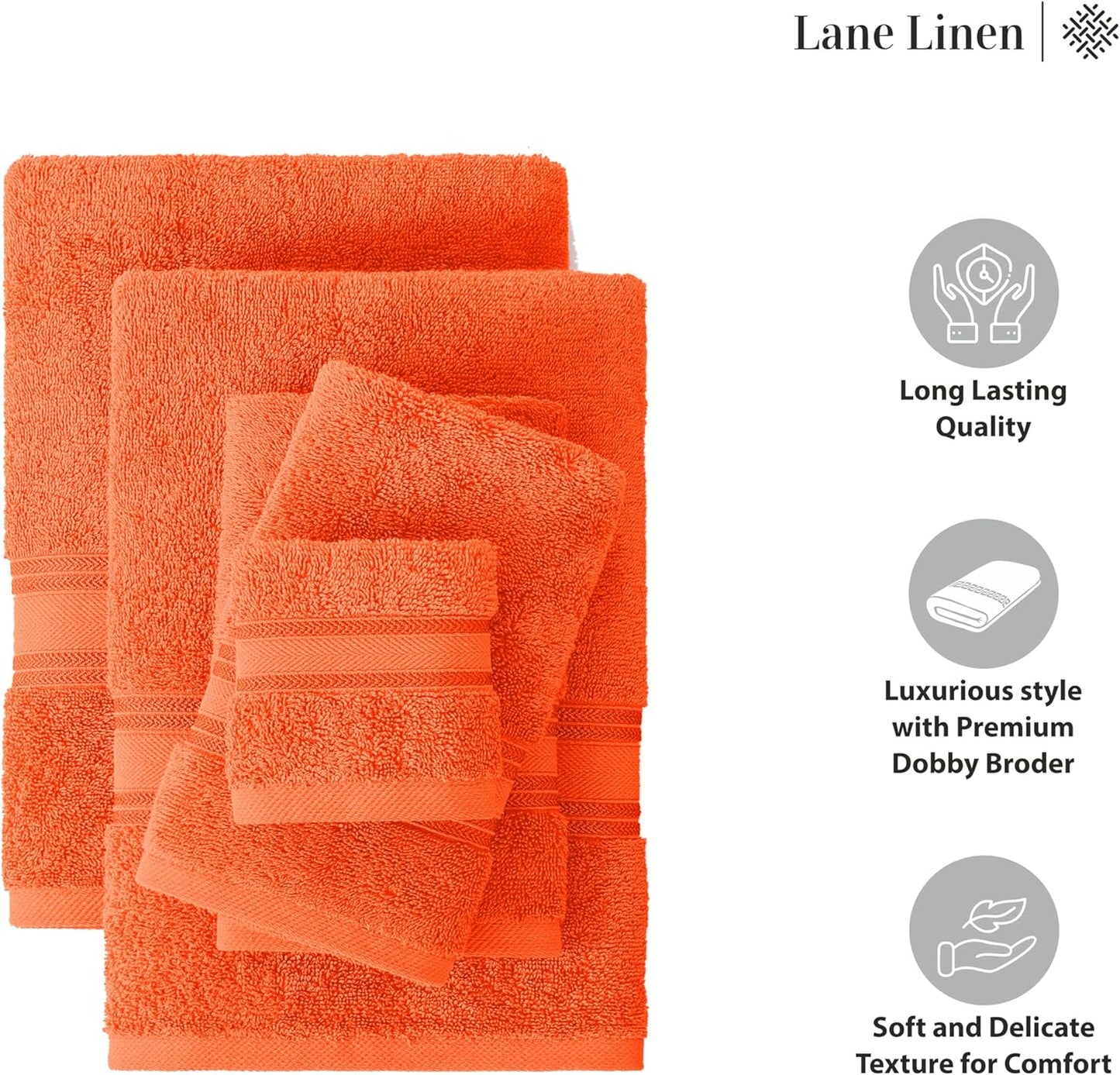 LANE LINEN Luxury Bath Towels Set - 3 Piece Set, 100% Cotton Bathroom Towel, Zero Twist, Quick Dry Absorbent Towels, Super Soft, 1 Bath Towel, 1 Hand Towel, 1 Wash Cloths - Tiger Lily