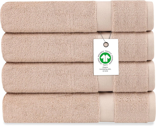 Delara Organic Cotton Luxuriously Plush Bath Sheet Pack of 4 | GOTS & OEKO-TEX Certified | Premium Hotel Quality Towels | Feather Touch Technology|650 GSM Long Staple|Soft, Quick Dry & Ultra-Absorbent