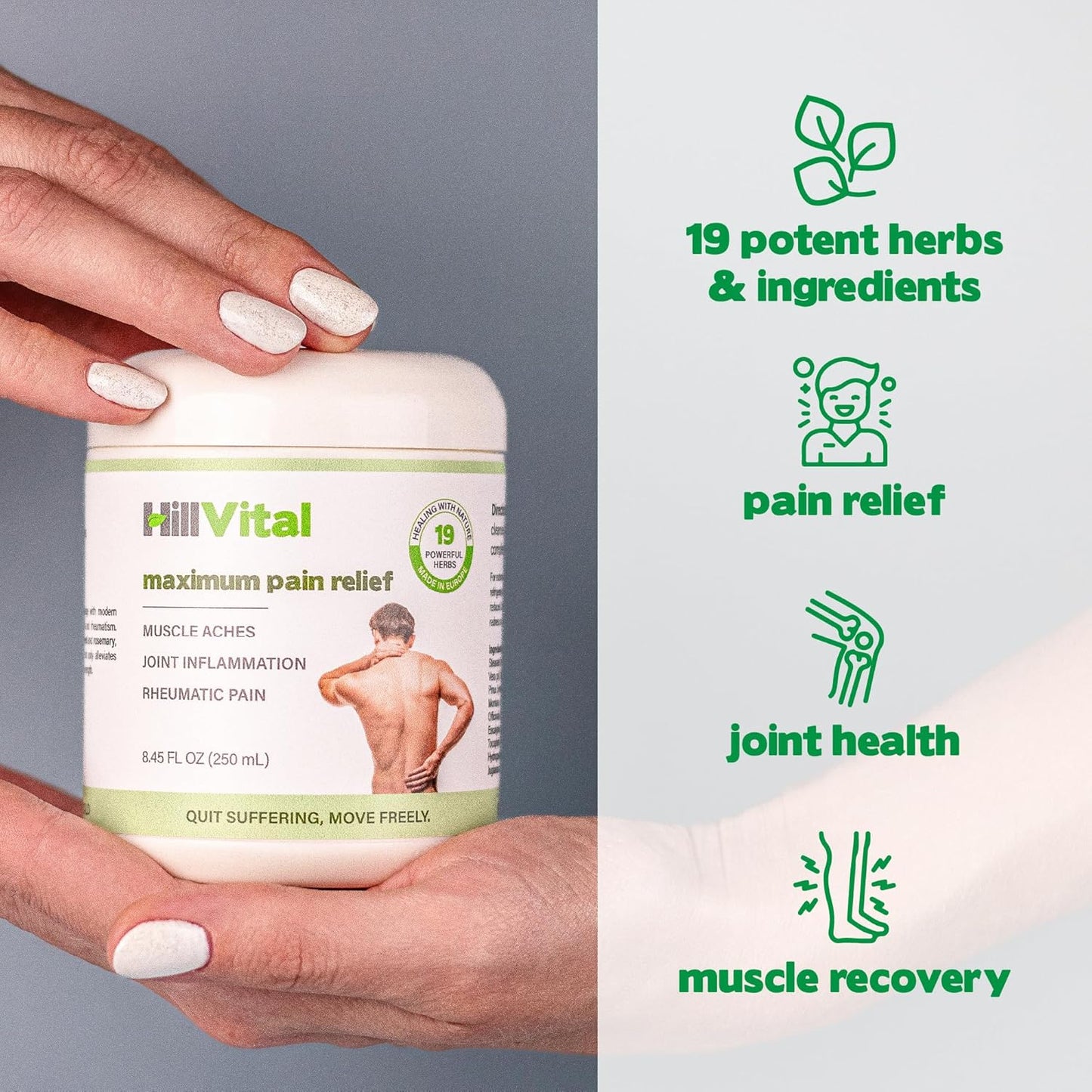 HillVital Maximum Balm Joint Comfort Cream – Extra Strength Arnica Gel Relief, Non-Greasy Joint & Muscle Support Cream for Shoulder, Elbow, Stiff Hands or Fingers, Feet and Knees for Carefree Motion