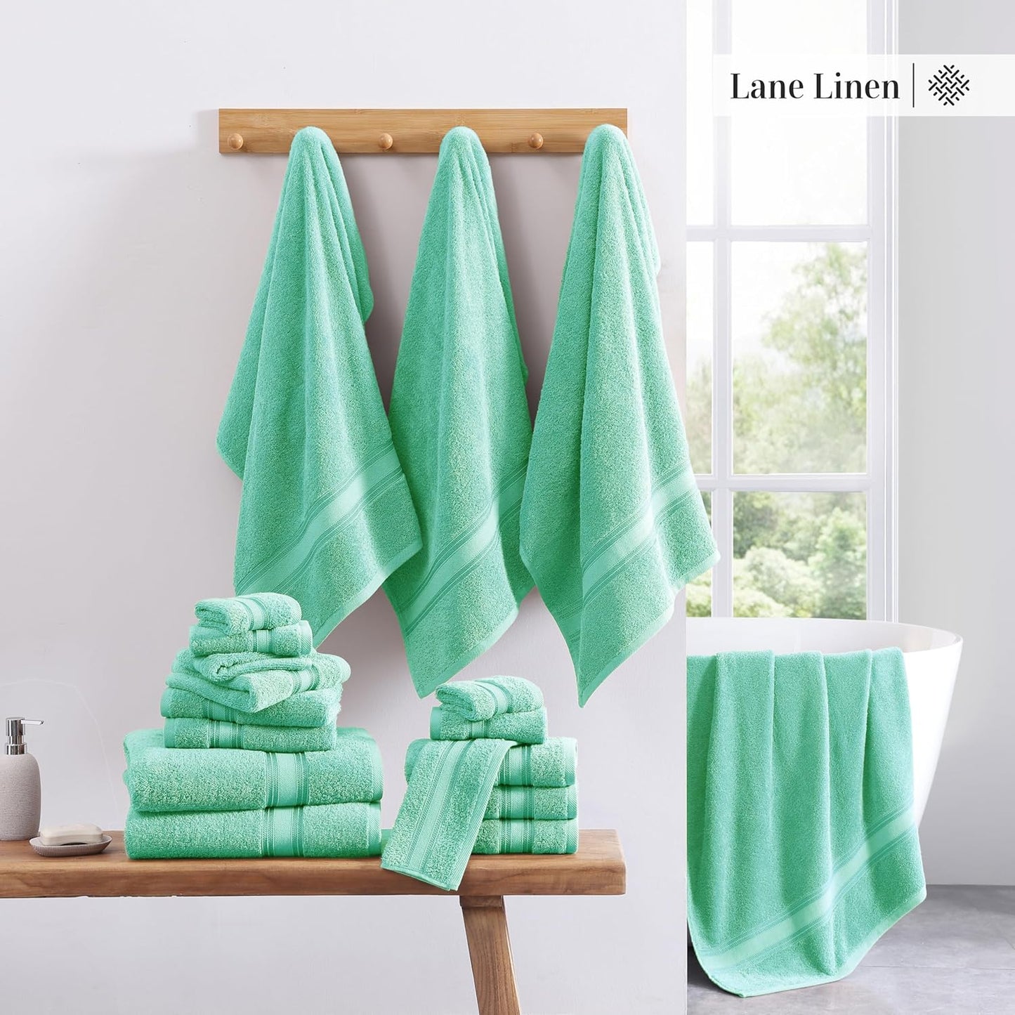 LANE LINEN Luxury Bath Towels Set - 12 Piece Set, 100% CottonBathroom Towels, Zero Twist, Shower Towels, Extra Absorbent Bath Towel, Super Soft, 4 Bath Towels, 4 Hand Towels, 4 Wash Cloths - Aqua Sky