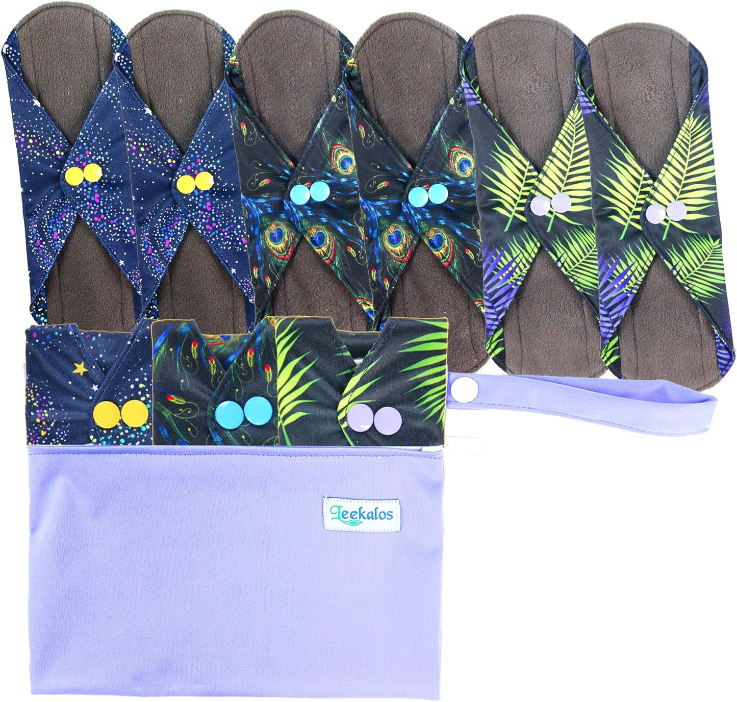 Leekalos Reusable Bamboo Cloth Pads - Light Incontinence Pads - Pack of 6, 1 Mini Wet Bag