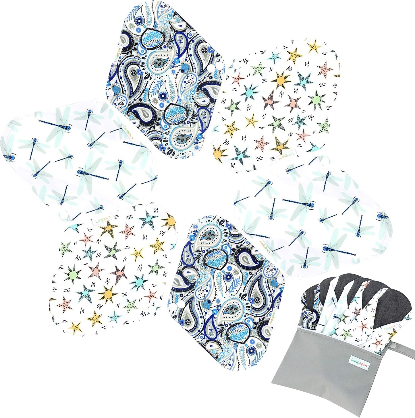 7pcs Set 1 pc Mini Wet Bag +6pcs Absorbent Reusable Sanitary Pads/Washable Cloth Menstrual Pads (L,Elegant)…