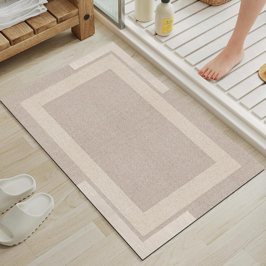Non Slip Bath Mat, Rubber Backing Ultra Thin Bathroom Rugs Fit Under Door Quick Dry Super Absorbent Washable Bath Rug Shower Mat for Bathroom Floor Bathtub Shower Sink, Easy Care Beige 16"x 24"