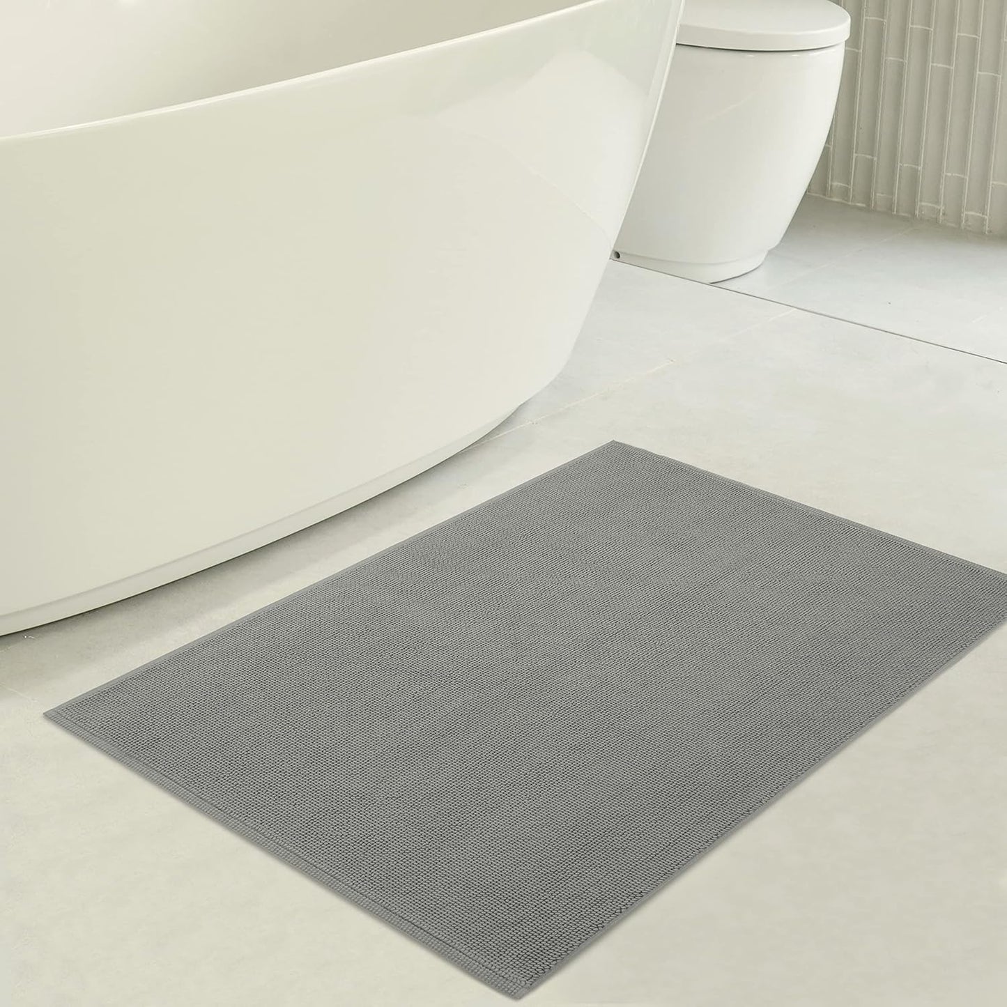 American Soft Linen Bath Rug, 20 in 34 in 100% Cotton Bath Mats Rugs for Bathroom, Slip Reducer Washable Shaggy Form Area Rugs, Light Grey Bath Rug