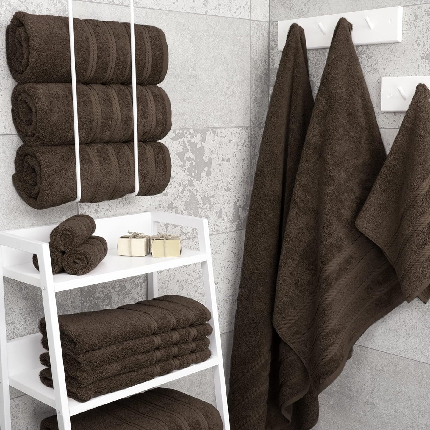 American Soft Linen Luxury 4 Piece Bath Towel Set, 600 GSM 100% Cotton Turkish Bath Towels for Bathroom, 27x54 in Extra Large Bathroom Shower Towels, Brown