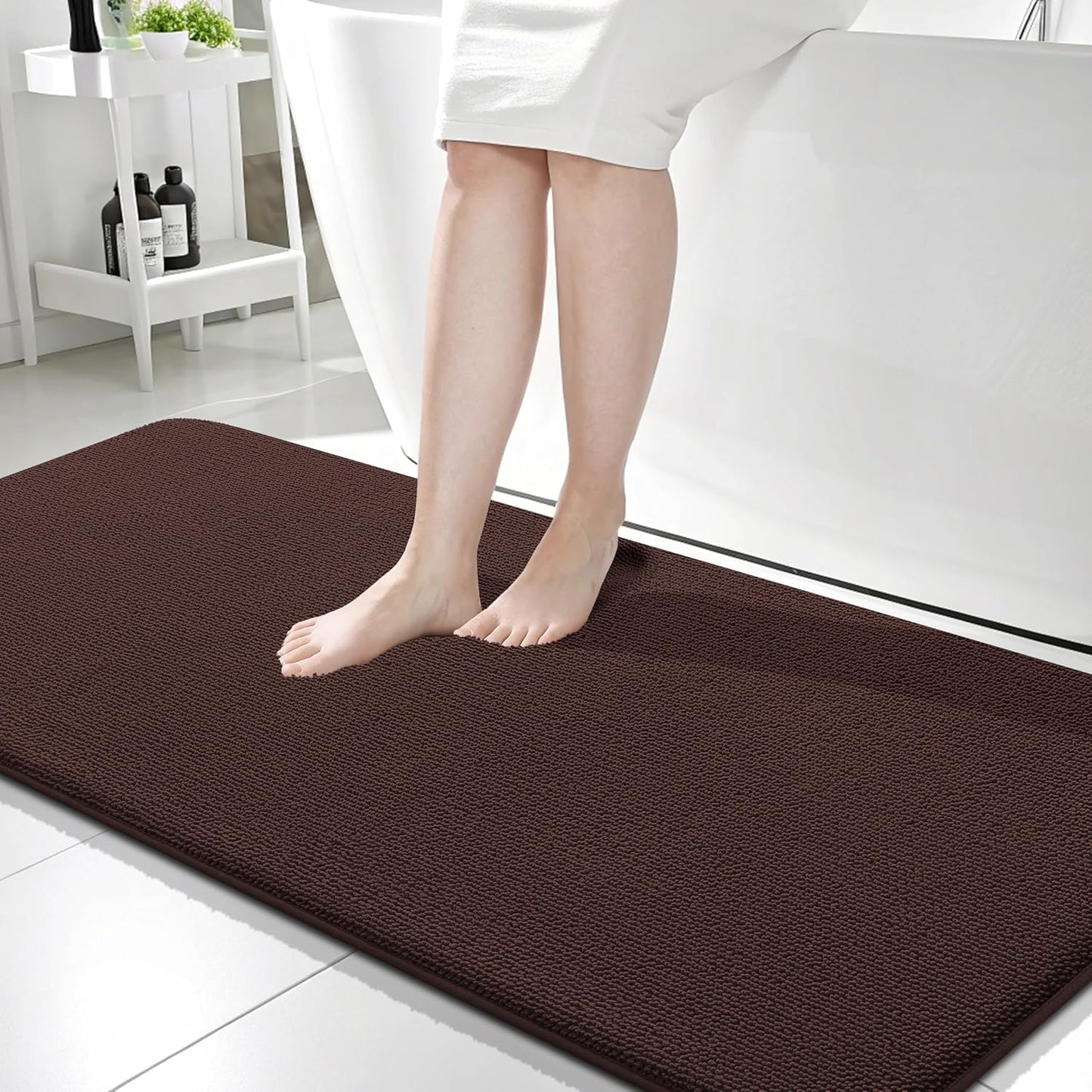 OLANLY Thick Memory Foam Bath Mat Rug 59x24, Extra Soft Absorbent Bathroom Rug, Quick Dry Bath Mats, Non-Slip, Machine Washable Carpet for Bathroom, Tub and Shower, Home Decor Accessories, Brown