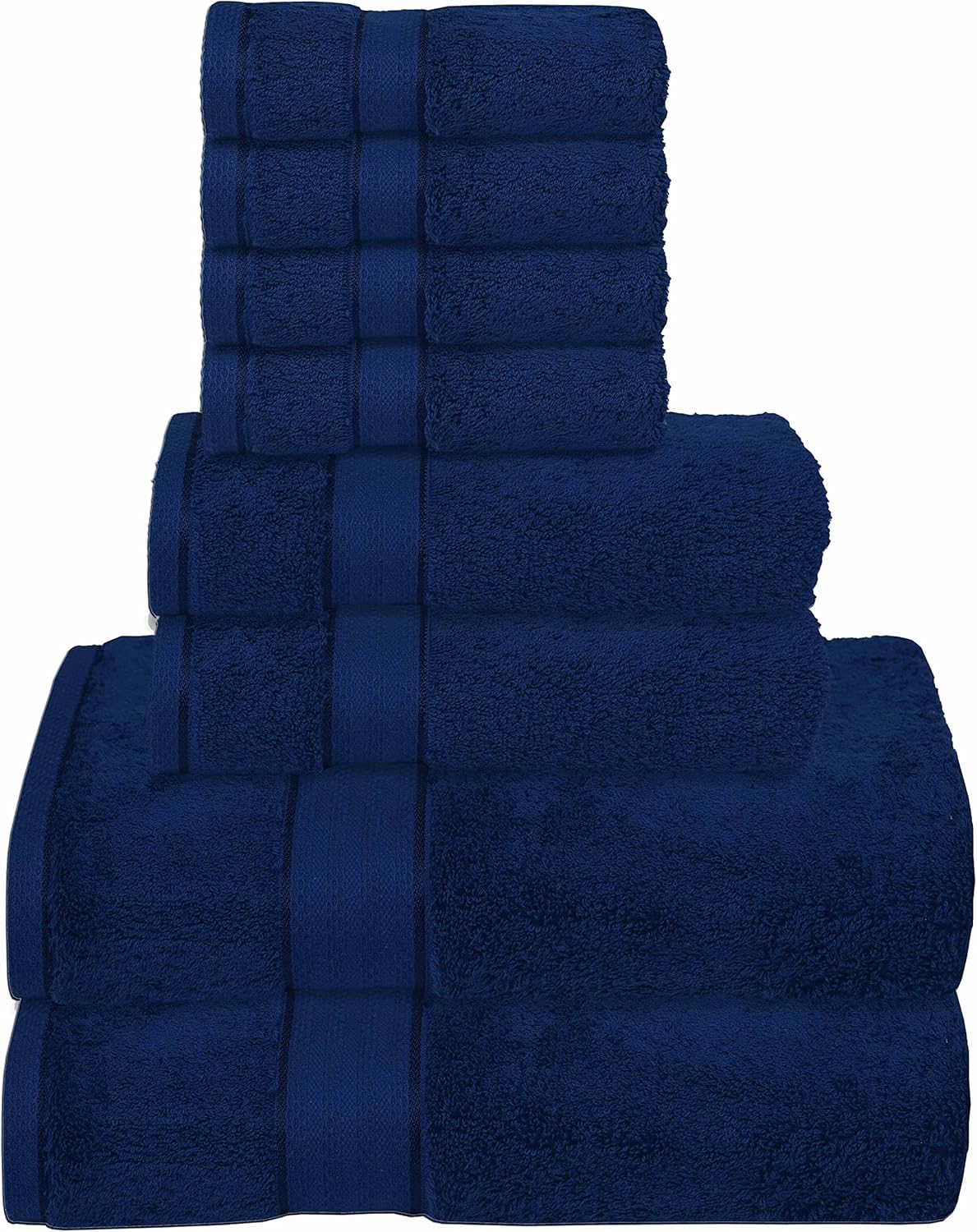 GLAMBURG 700 GSM Premium 8-Piece Towel Set - Contains 2 Bath Towels 30x54, 2 Hand Towels 16x28, 4 Wash Cloths 13x13 - Luxury Hotel & Spa Quality - Durable Ultra Soft Highly Absorbent - Navy Blue