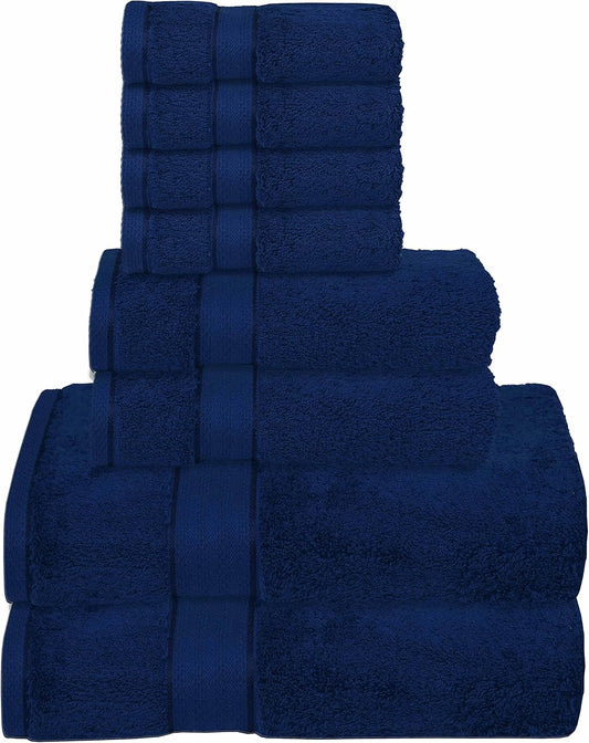 GLAMBURG 700 GSM Premium 8-Piece Towel Set - Contains 2 Bath Towels 30x54, 2 Hand Towels 16x28, 4 Wash Cloths 13x13 - Luxury Hotel & Spa Quality - Durable Ultra Soft Highly Absorbent - Navy Blue