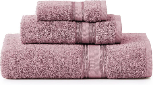 LANE LINEN Luxury Bath Towels Set - 3 Piece Set, 100% Cotton Bathroom Towels, Zero Twist, Quick Shower Towels, Absorbent Bath Towel, Soft, 1 Bath Towel, 1 Hand Towel, 1 Wash Cloths - Wishful Mauve