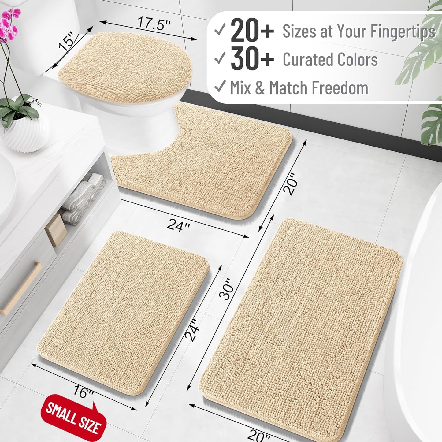 OLANLY Toilet Rugs U-Shaped 20x20, Extra Soft Absorbent Chenille Contour Bathroom Rugs for Toilet, Dry Quickly, Machine Washable, Non-Slip Bath Mat, Beige