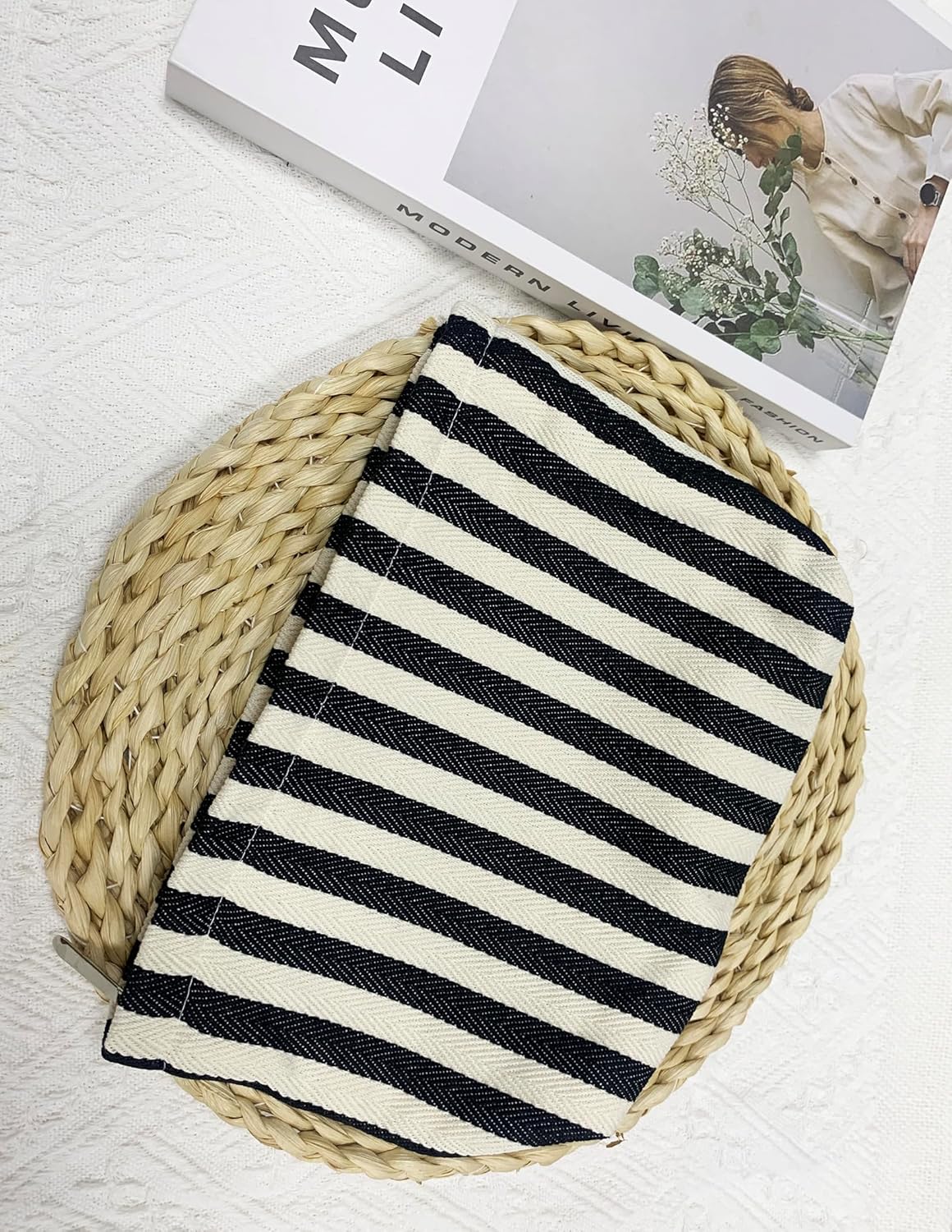 2 Pcs Makeup Bags, Large Cosmetic Bag Travel Toiletry Bag Organizer for Women, Embroidery Craft, Stripe Makeup Bag Small Cosmetic Pouch Purse with Zipper Gifts for Girls Teen