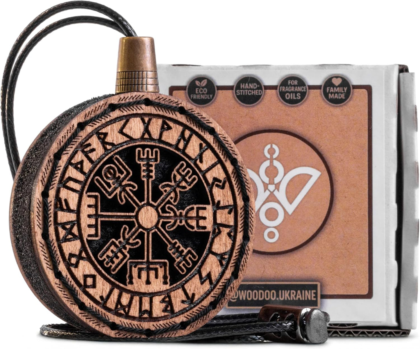 Wood Car Air Freshener — Vegvisir Handmade Unscented DIY Essential Oil Hanging Diffuser with Felt Insert — Add Your Own Oils — Refillable — Car/Truck/SUV — Cardboard Box