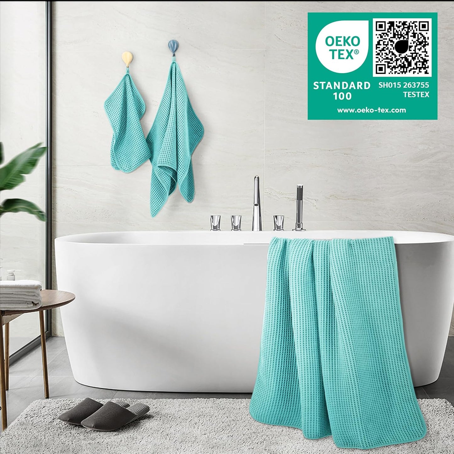 POLYTE Oversize, 60 x 30 in., Quick Dry Lint Free Microfiber Bath Towel Set, 6 Piece (Waffle Weave)