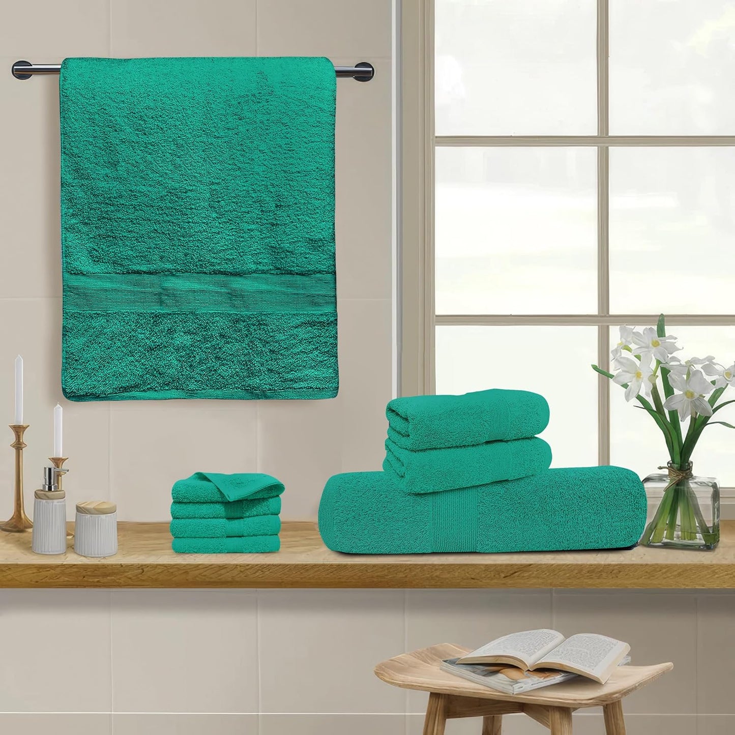 Softolle Luxury 8 Piece Towel Set, 2 Bath Towels 2 Hand Towels 4 Washcloths, Towels for Bathroom, Home, Spa & Gym - Highly Absorbent (Sea Green)