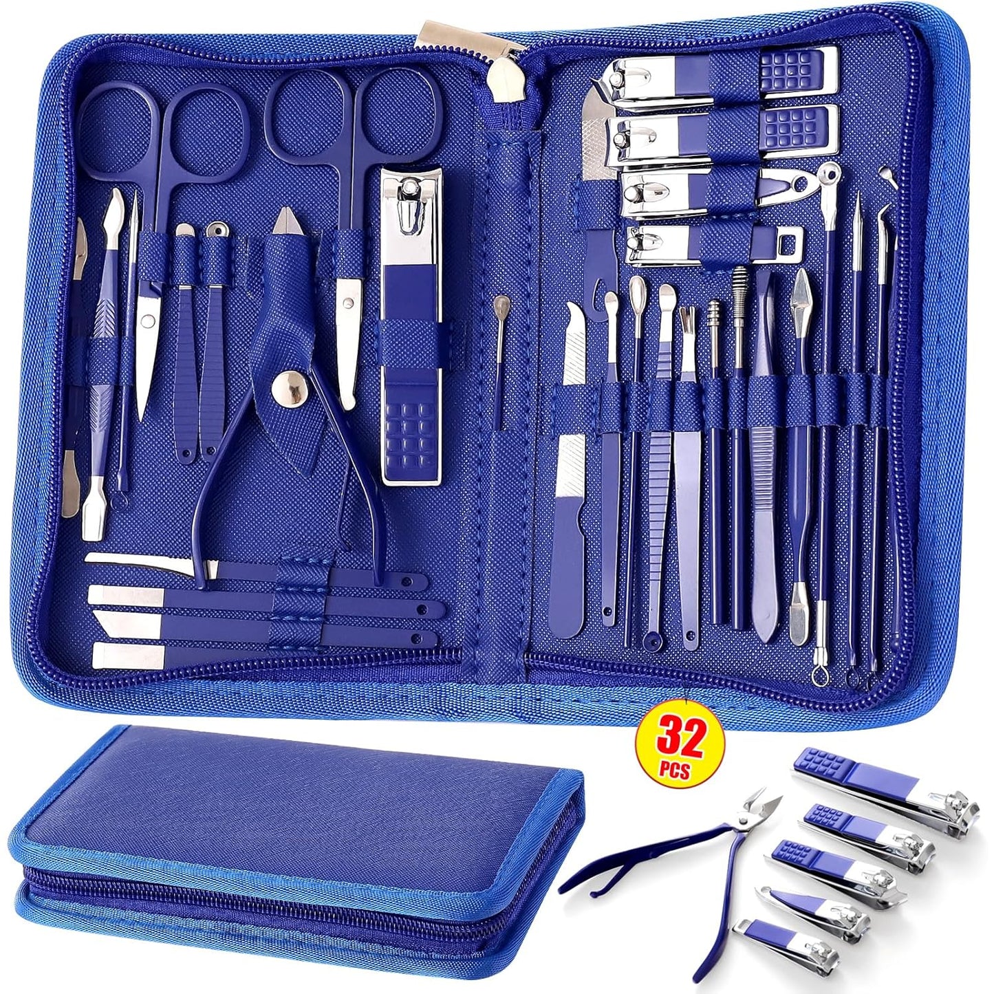 Manicure Set Pedicure Kit Womens Nail Clippers Set 32 in 1 Professional Grooming Care Tools Nail Kit Including Facial, Fingernails and Toenails Care with Travel Case Women