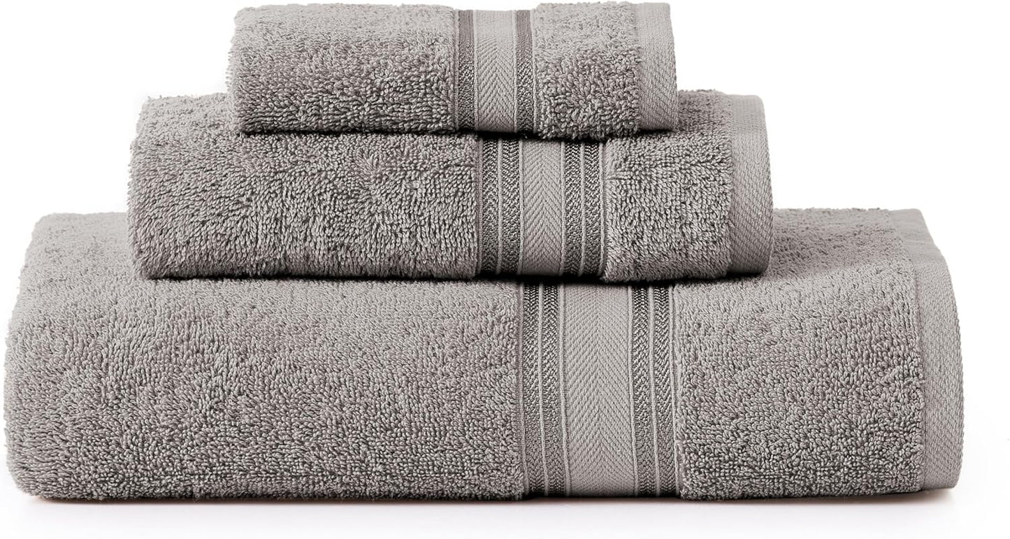 LANE LINEN Luxury Bath Towels Set - 3 Piece 100% Cotton Bathroom Towels, Quick Dry, Extra Aborbent, Super Soft Towels Set 1 Hand Towel, 1 Wash Cloths, 1 Bath Towel, Space Grey