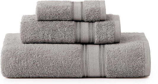 LANE LINEN Luxury Bath Towels Set - 3 Piece 100% Cotton Bathroom Towels, Quick Dry, Extra Aborbent, Super Soft Towels Set 1 Hand Towel, 1 Wash Cloths, 1 Bath Towel, Space Grey