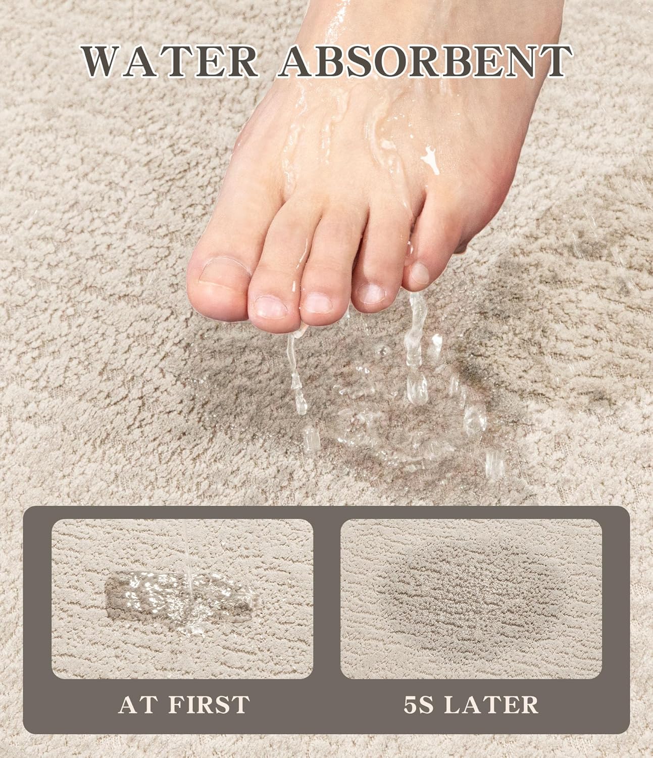 chakme Bathroom Rugs Mat 36x24, Ultra Thin Non Slip Bath Mat Quick Dry Absorbent Bath Mat for Bathroom Floor, (Light Beige, 36"x24")