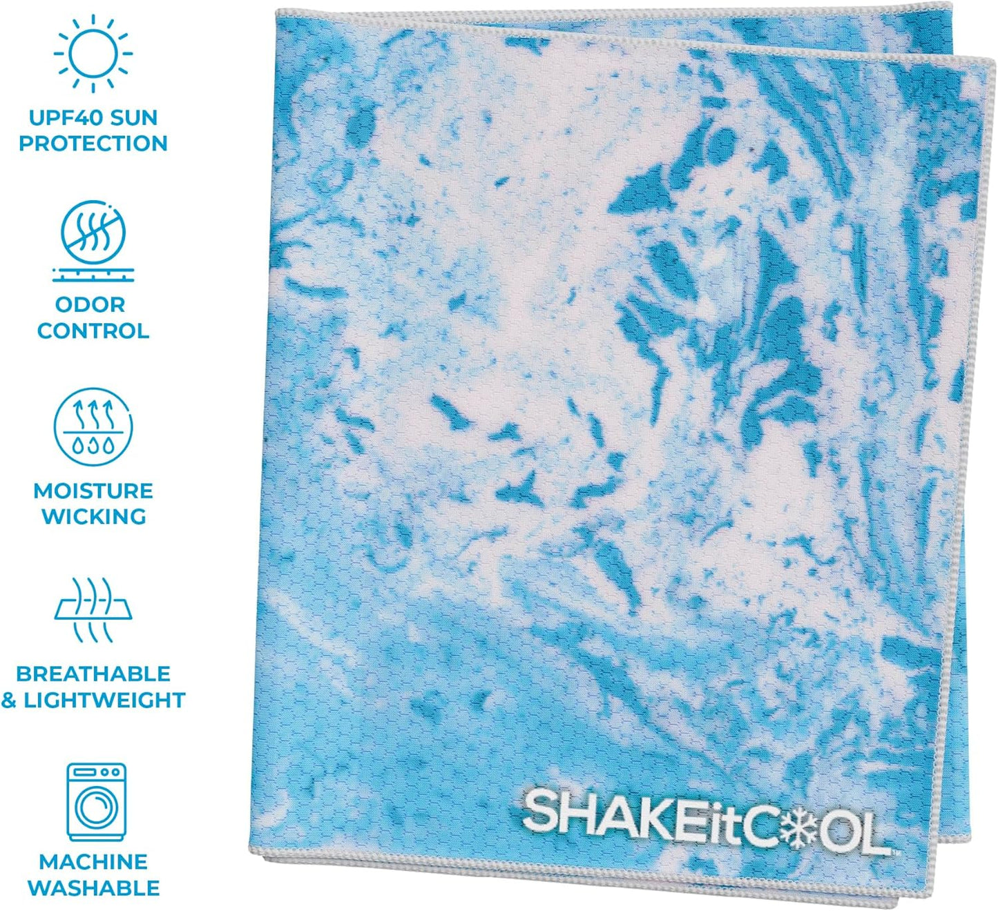 SHAKEitCOOL Extended Size Cooling Towel – Be Cool in Style - Heat Relief, Soft, Lightweight, Sun Protection, Easy Clean - Perfect for Biking, Hiking, Running, Yoga, Golf, Gardening - Blue Camo M