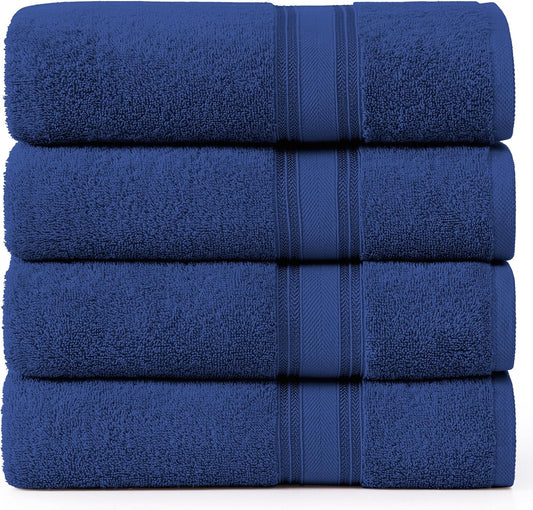 LANE LINEN 100% Cotton 4 Pack Bath Towels (30"x60") - Zero Twist, Mercerized Cotton Towels Set for Bathroom - Quick Dry, Soft & Absorbent Large Bath Towel Set - Dorm Essentials for Boys - Navy Blue