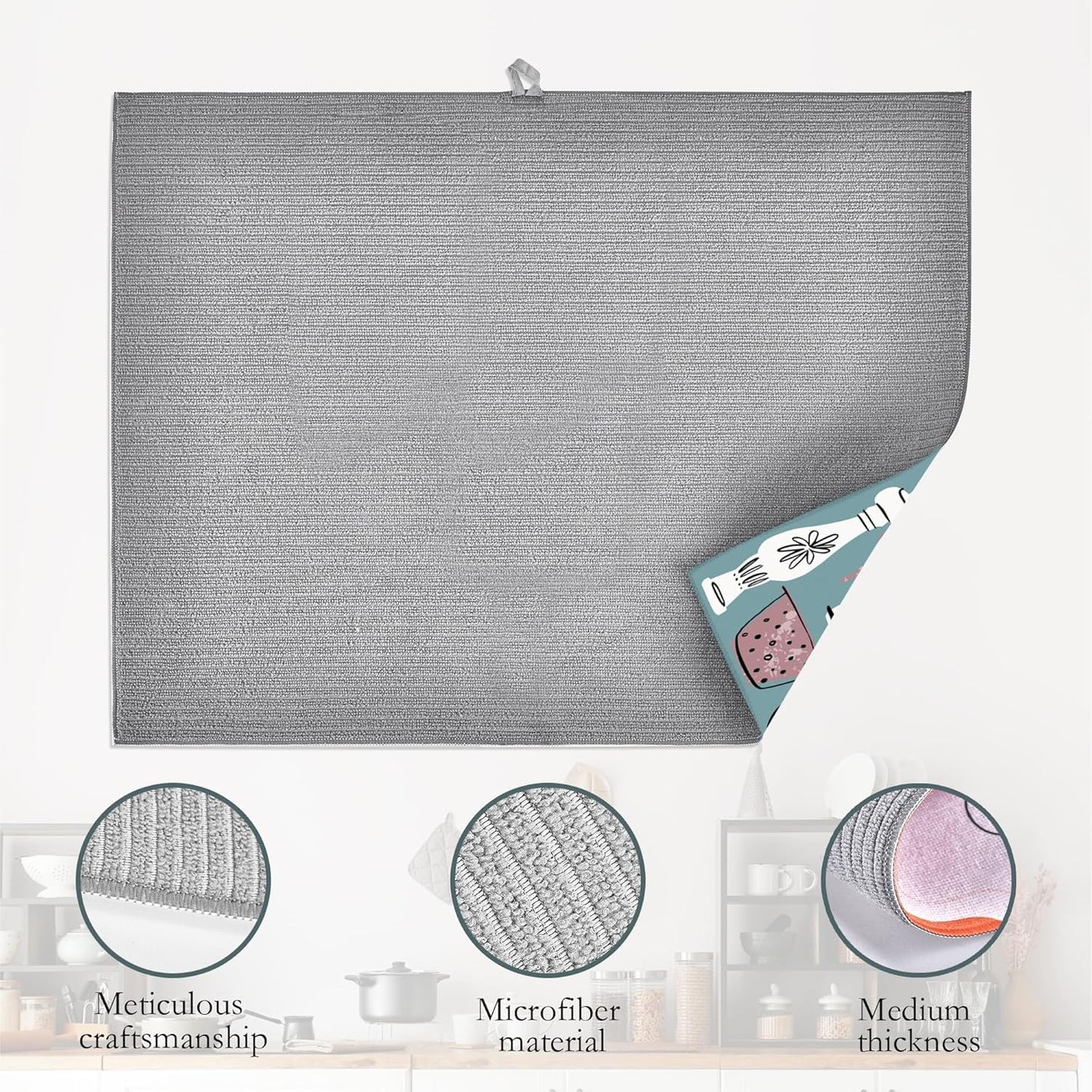 Kitchenware Set Dish Drying Mats 18x24 Inch, Dish Pad Drying Rack Mat for Kitchen Counter Ultra Absorbent Microfiber Dishware Coffee Maker Bar Countertop Decor