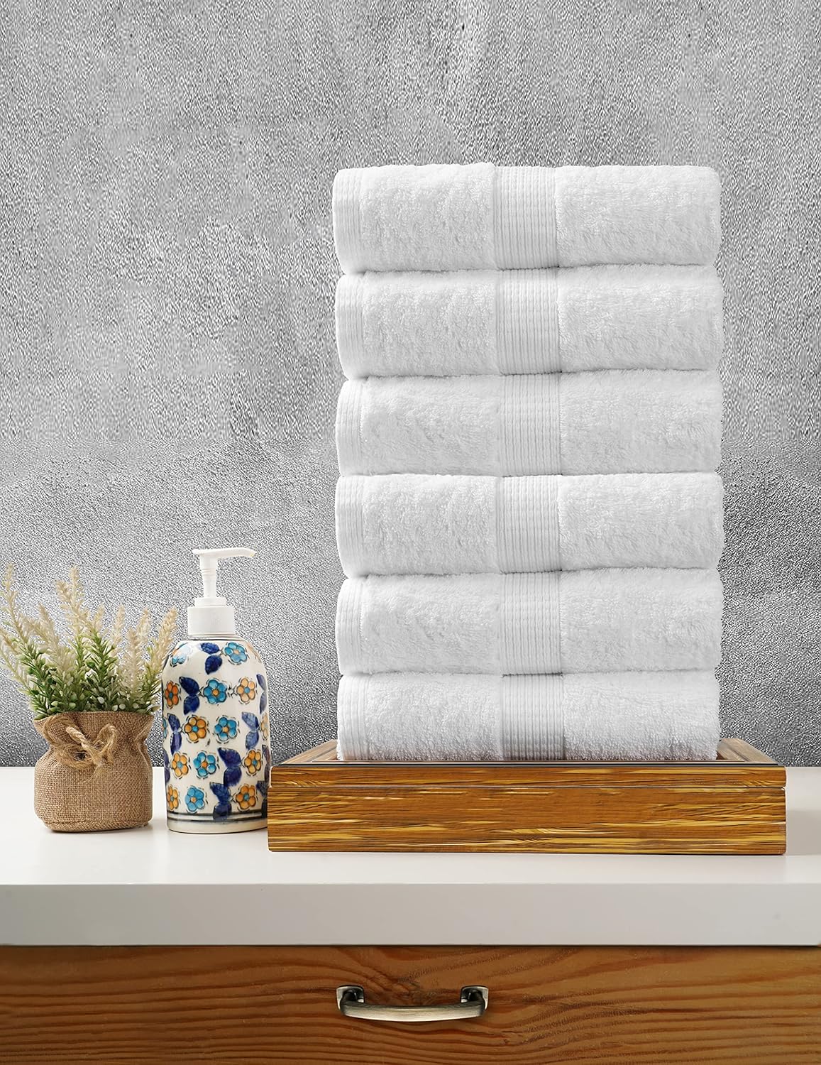 LANE LINEN 6 Pack Hand Towels (16"x28") - Spa & Hotel Quality - 100% Cotton, Ring Spun - Quick Dry, Ultra Soft & Absorbent - Used for Salon, Gym, Bathroom, Beauty - Pre Shrunk - White Hand Towels Set
