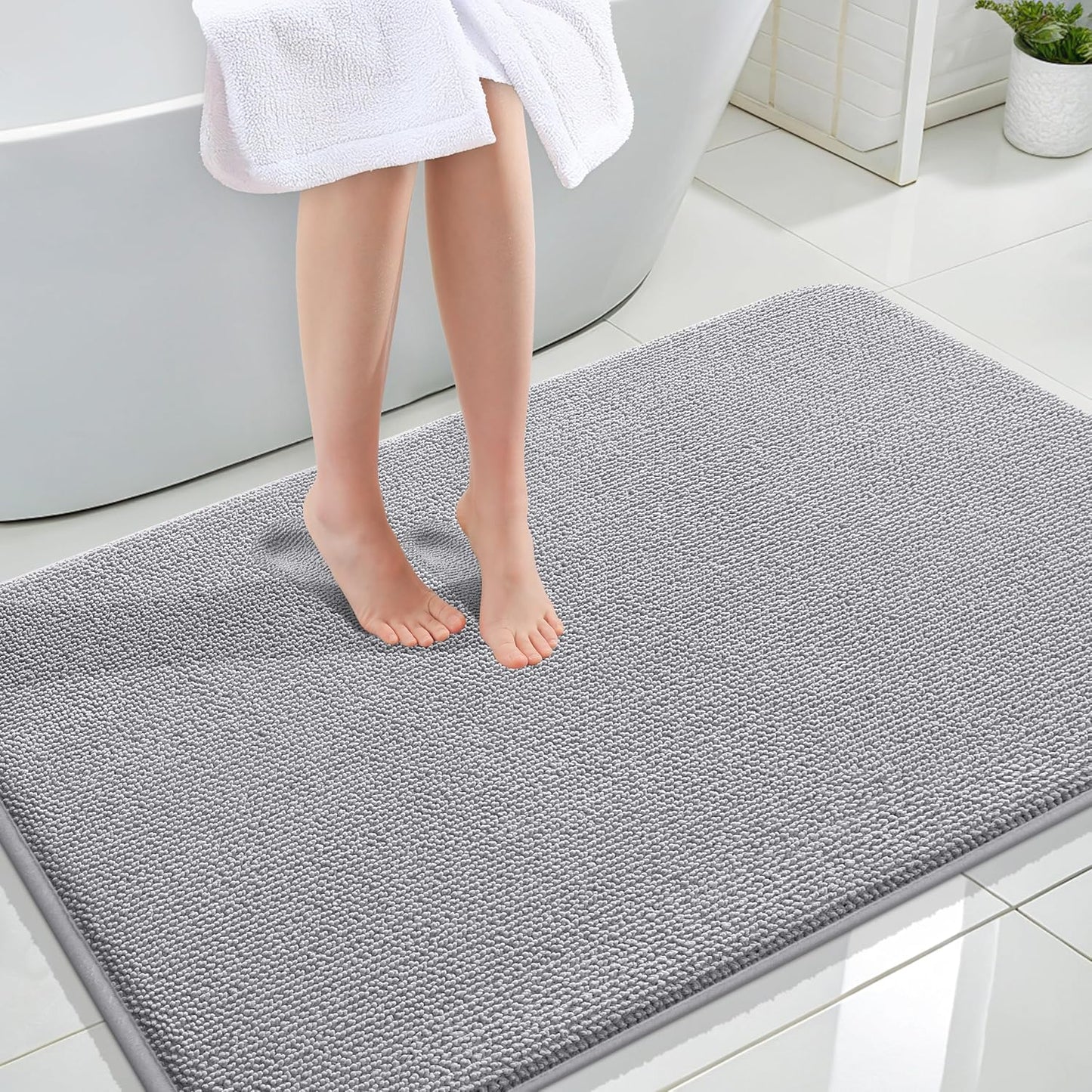 OLANLY Thick Memory Foam Bath Mat Rug 47x32, Extra Soft Absorbent Bathroom Rugs, Quick Dry Bath Mats, Non-Slip, Machine Washable Carpet for Bathroom, Tub and Shower, Home Decor Accessories, Grey