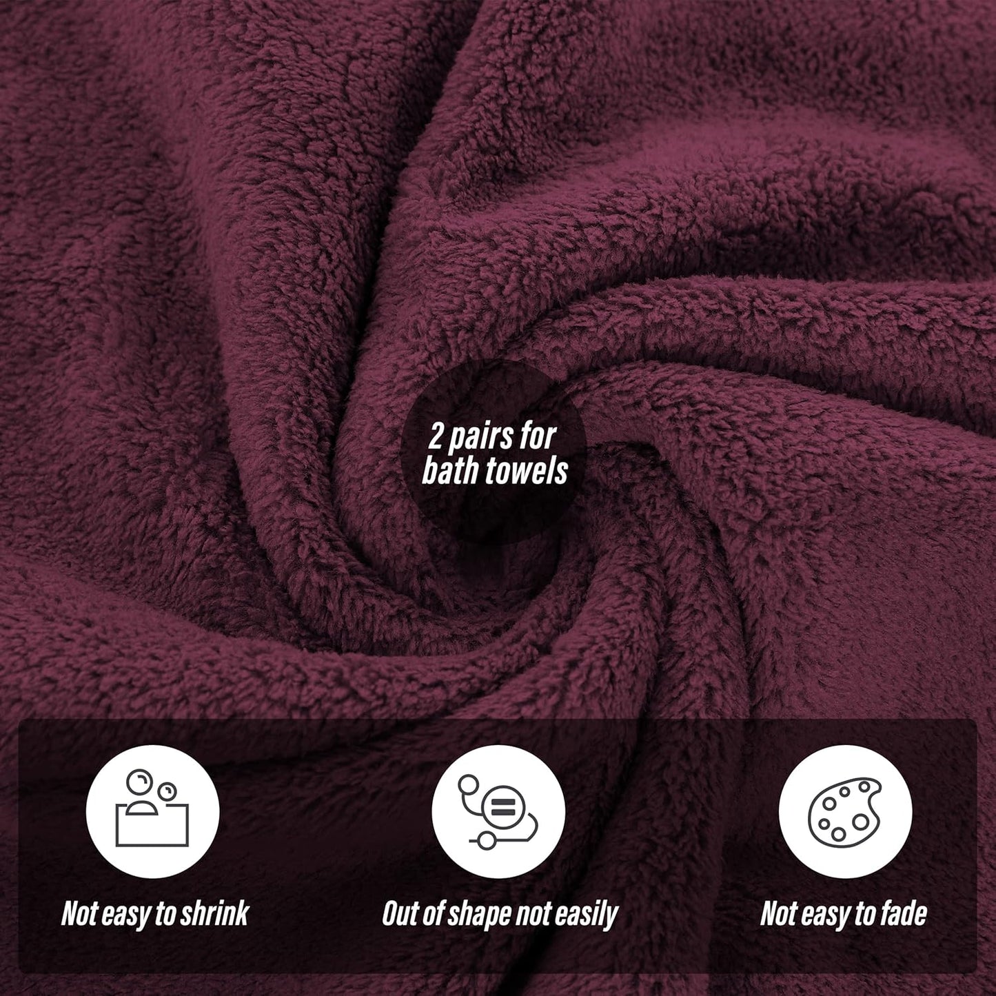 MOONQUEEN 2 Pack Premium Bath Towel Set - Quick Drying - Microfiber Coral Velvet Highly Absorbent Towels - Multipurpose Use as Bath Fitness, Bathroom, Shower, Sports, Yoga Towel (Burgundy)