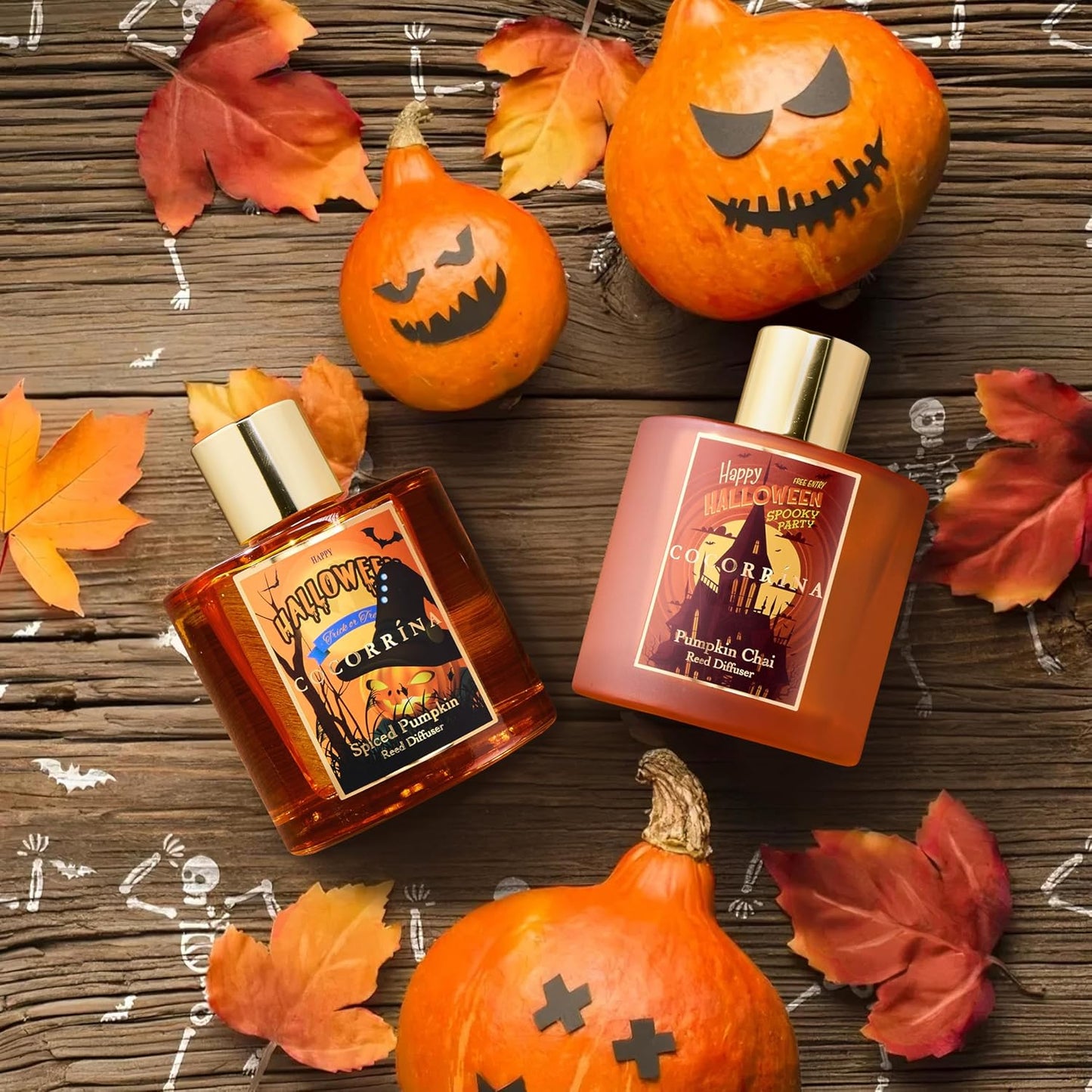 COCORRÍNA Reed Diffuser - Pumpkin Chai 6.7 fl oz Scented Diffuser with 8 Sticks Home Fragrance Bathroom Shelf Decor (Halloween Collection)