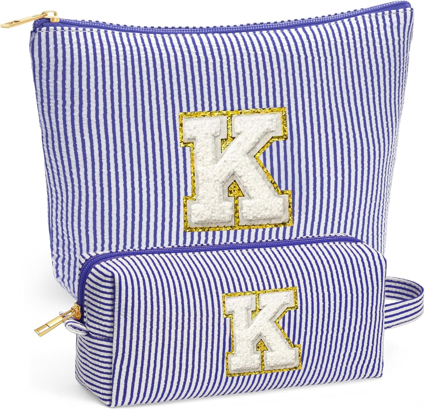 Travel Toiletry Bag Set for Women - Travel Essentials, Initial Travel Makeup Bag Organizer Small Cosmetic Bag for Purse Blue Stuff Gifts for Women Mom Girlfriend Teacher, Blue Letter K