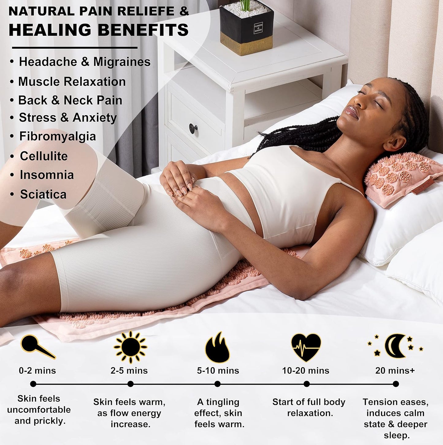 UNMERA Acupressure Mat and Pillow Set,Natural Premium Linen & Coconut Fiber Filling,for Back/Neck Pain Relief, Sciatic, Headache and Muscle Relaxation, Comes with Carrying Bag