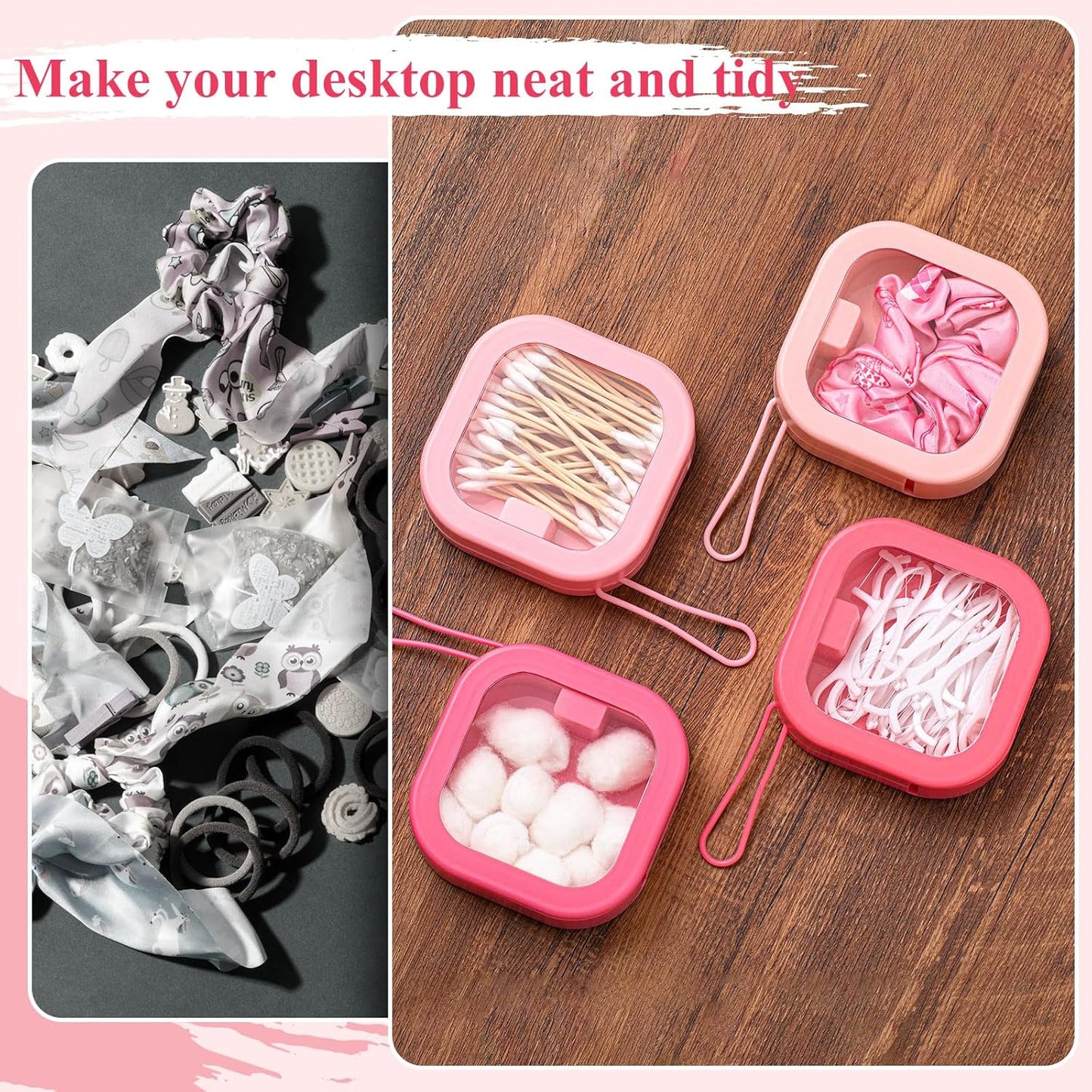 Kathfly 4 Pcs Pink Color Hair Tie Organizer Portable Hair Accessory Storage Containers Stackable Tie Bobby Pin Holder Home Cotton Swab Dispenser Accessories Jewelry Organizer Box