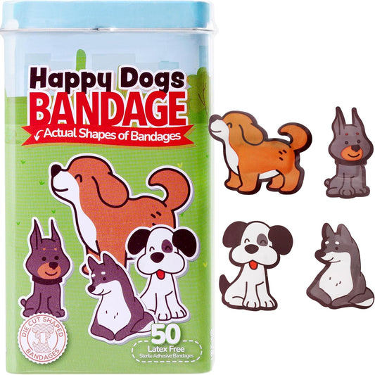 BioSwiss Kids Bandages, Happy Dog Shaped Self Adhesive Bandage Set, Latex Free, Sterile Wound Care, 50 Count
