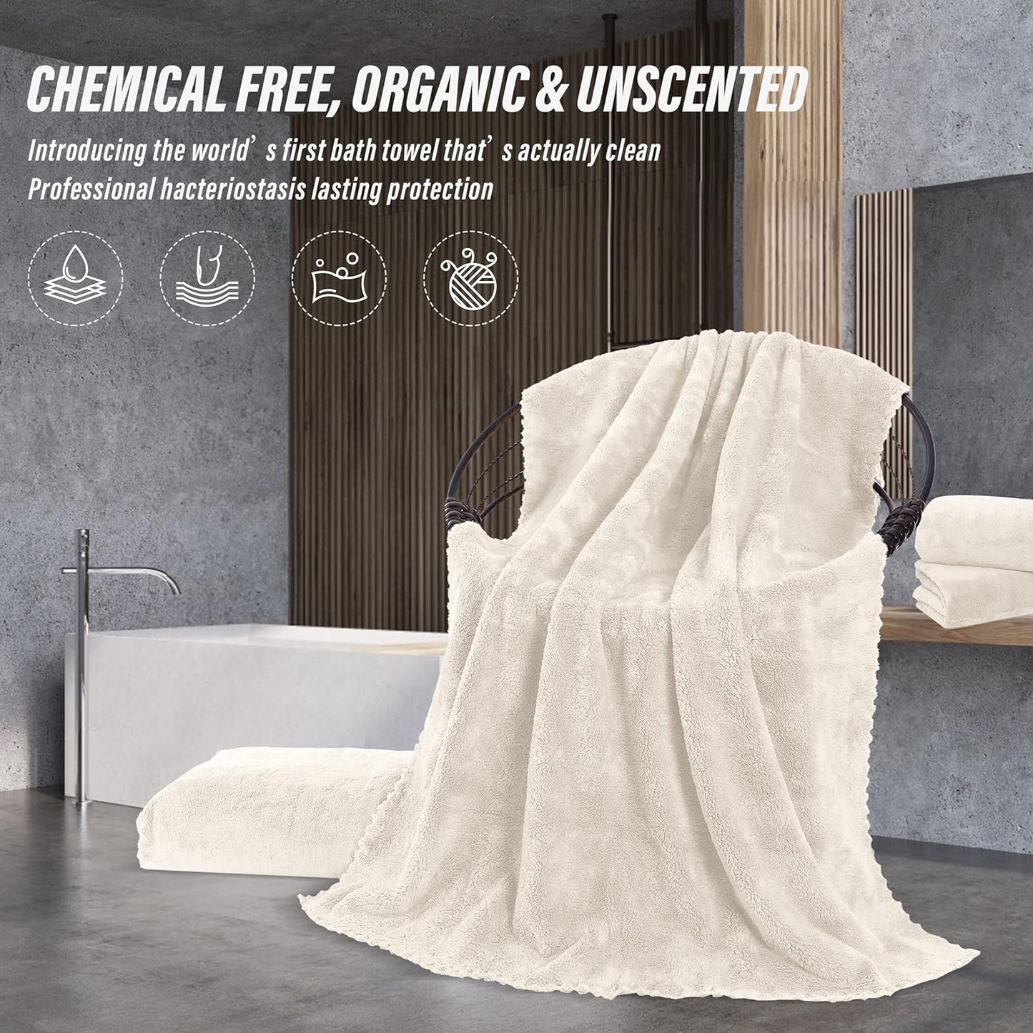 MOONQUEEN 2 Pack Premium Bath Towel Set - Quick Drying - Microfiber Coral Velvet Highly Absorbent Towels - Multipurpose Use as Bath Fitness, Bathroom, Shower, Sports, Yoga Towel (Cream)