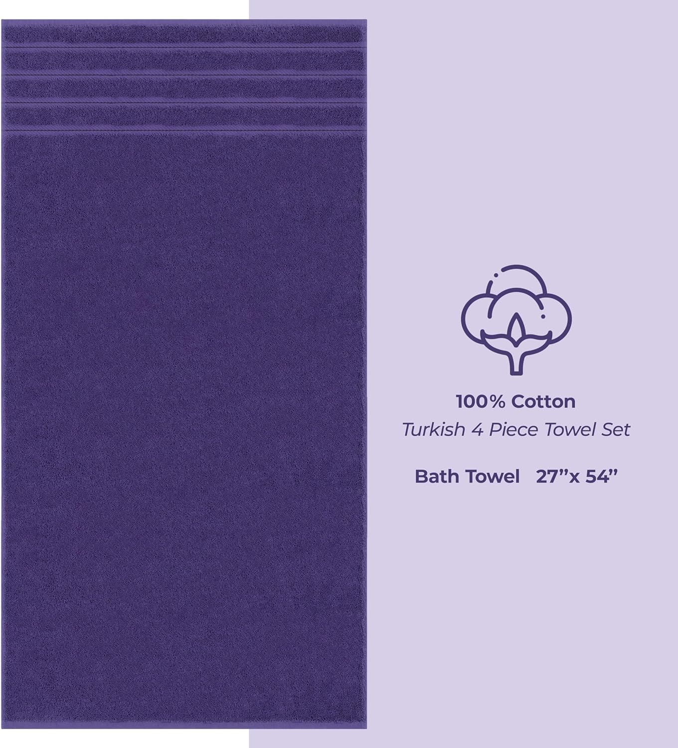 American Soft Linen Luxury 4 Piece Bath Towel Set, 600 GSM 100% Cotton Turkish Bath Towels for Bathroom, 27x54 in Extra Large Bathroom Shower Towels, Purple