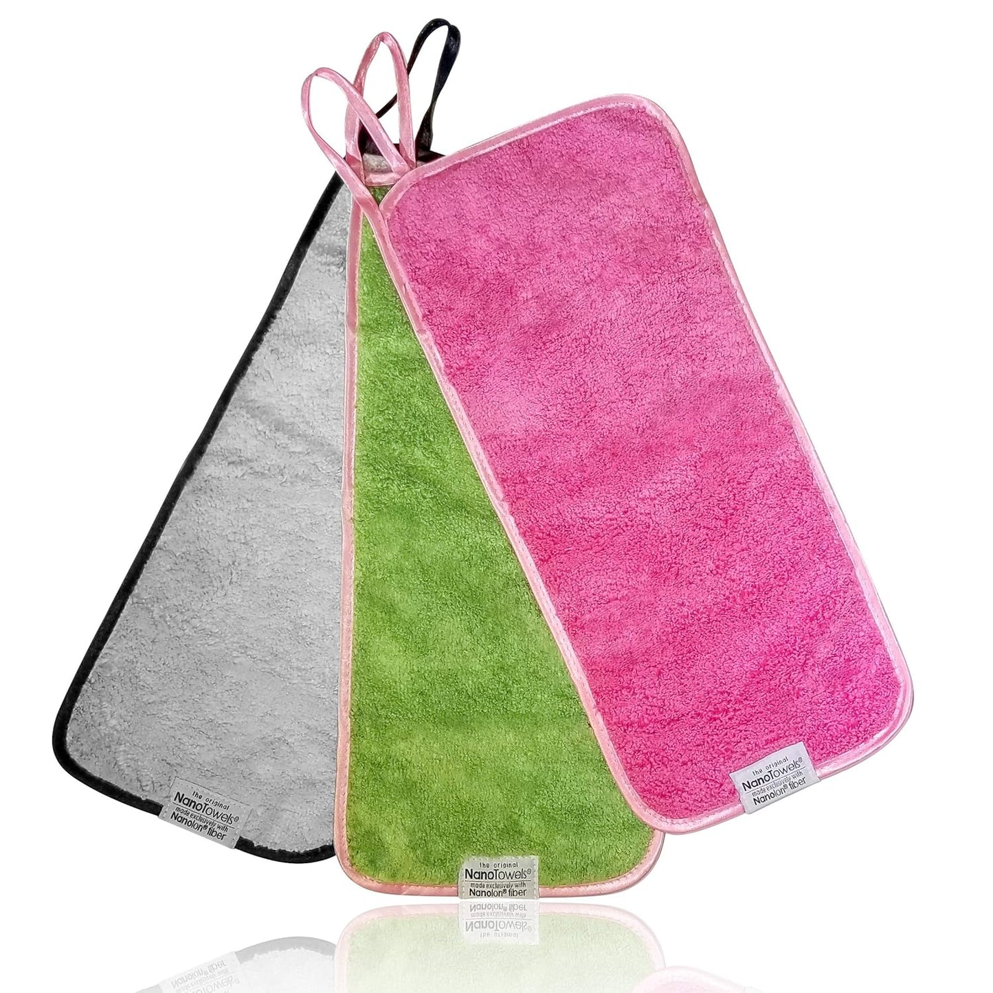 Nano Towel Makeup Remover Face Wash Cloth Multi Color 3-PACK. Remove Cosmetics FAST and Chemical Free. Wipes Away Facial Dirt and Oil Like An Eraser. Great for Sensitive Skin, Acne (Grey, Pink, Green)