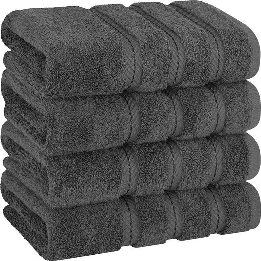 American Soft Linen Luxury Hand Towels for Bathroom, 600 GSM 100% Cotton Turkish 4 Piece Hand Towel Set, 600 GSM Hand Face Towels for Kitchen, Dark Gray Hand Towels