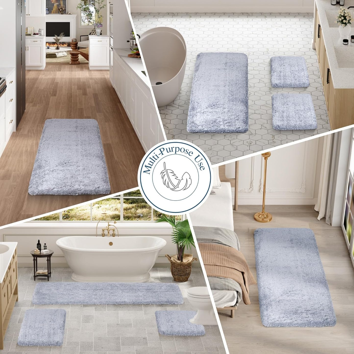 Walensee Large Bathroom Rug (24 x 60, Growing Blue) Extra Soft and Absorbent Shaggy Bath Mat Machine Washable Microfiber Non Slip Luxury Floor Mat