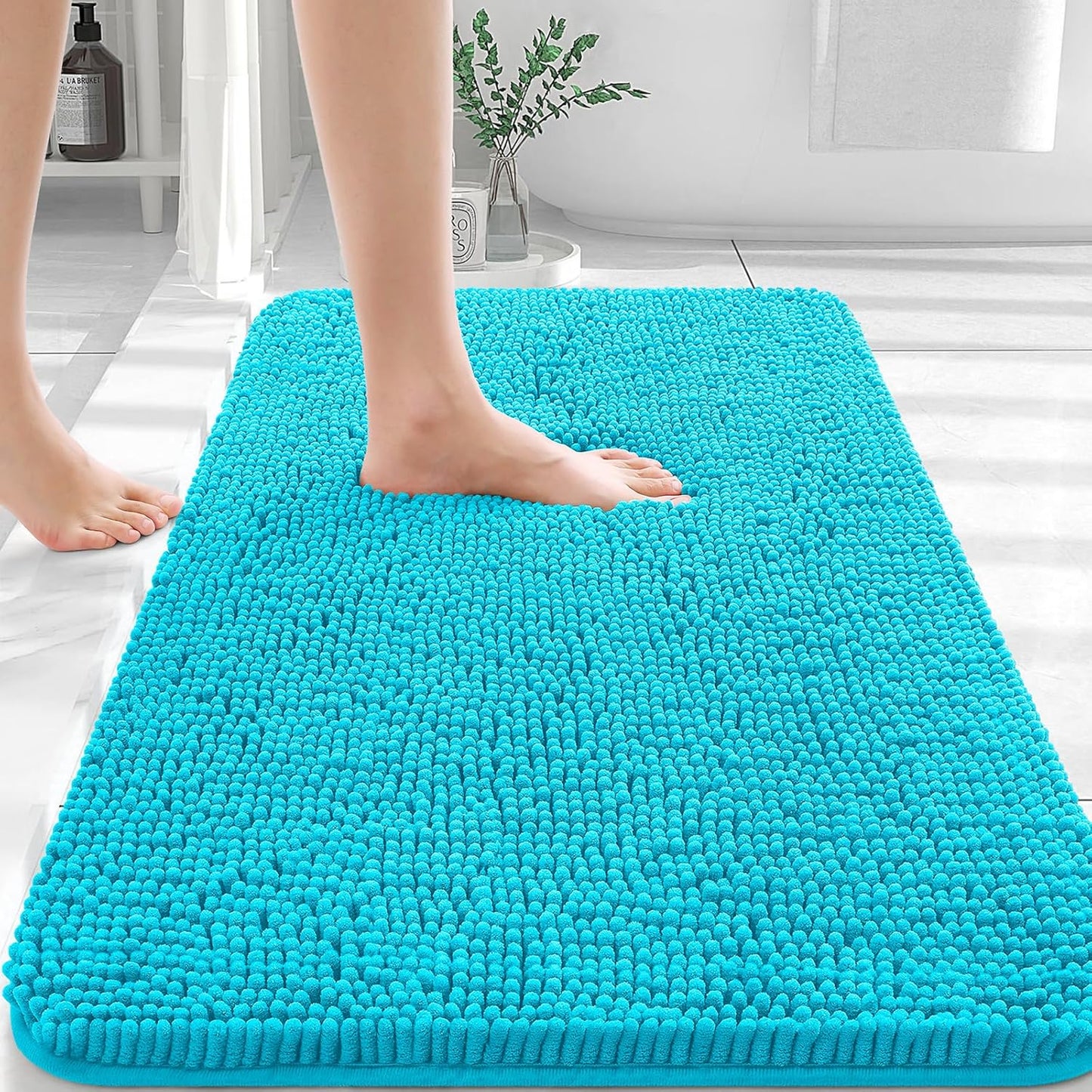 OLANLY Bathroom Rugs 30x20, Extra Soft Absorbent Chenille Bath Rugs, Rubber Backing Quick Dry, Machine Washable Bath Mats for Bathroom Floor, Tub and Shower, Home Decor Accessories, Aqua Sky