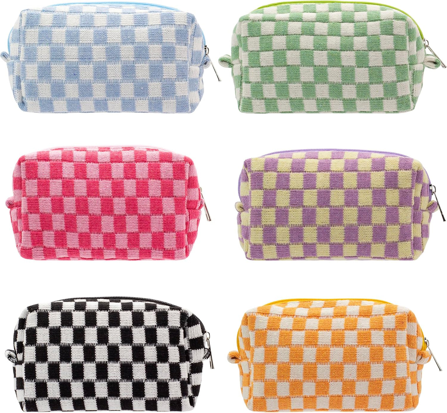 PAZIMIIK Checkered Makeup Bag for Purse Portable Zipper Make Up Pouch Small Cosmetic Case for Travel Accessories (6PCS Colorful)