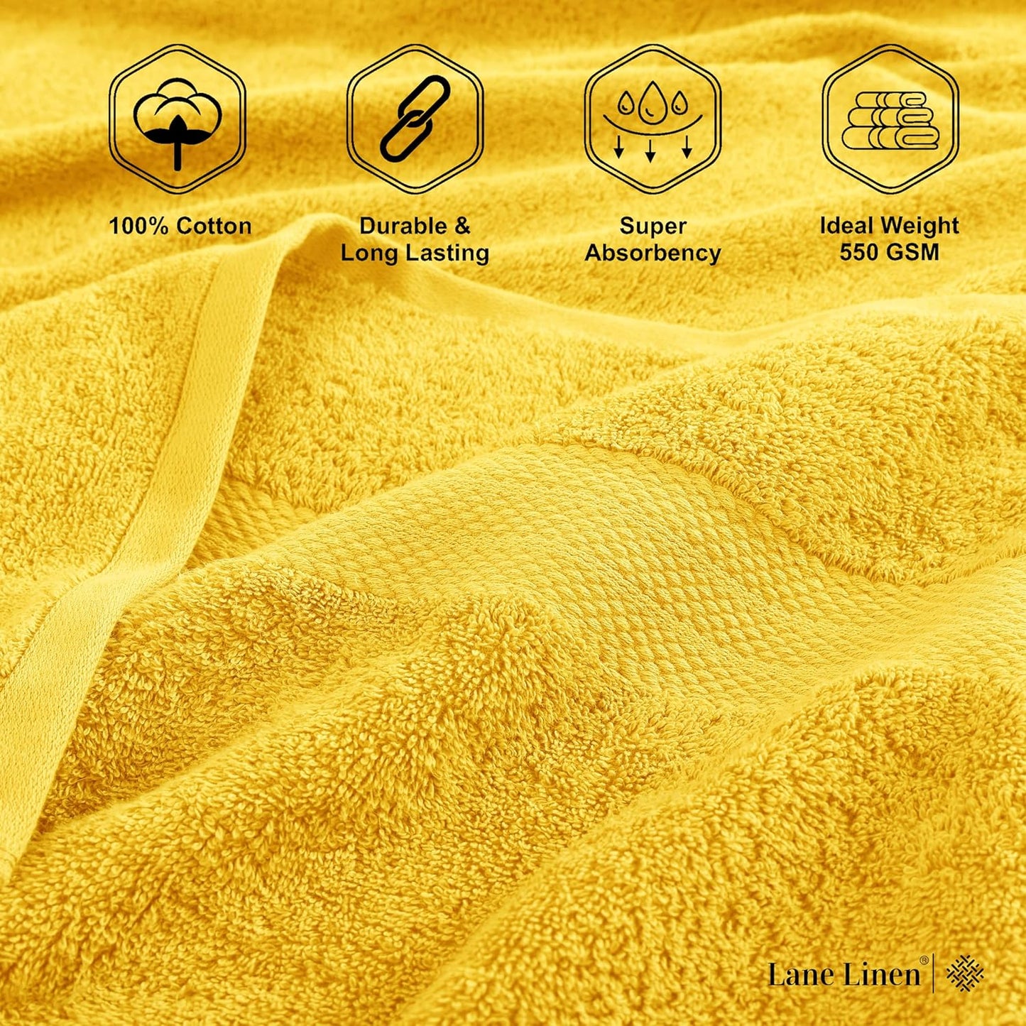 Lane Linen 100% Cotton Bath Towels Pack of 4 (28"x54") - Ring Spun Mercerized Cotton Bathroom Towel Set - Quick Drying, Extra Soft & Absorbent Yellow Bath Towels - Suitable for All Skin Types - Mimosa