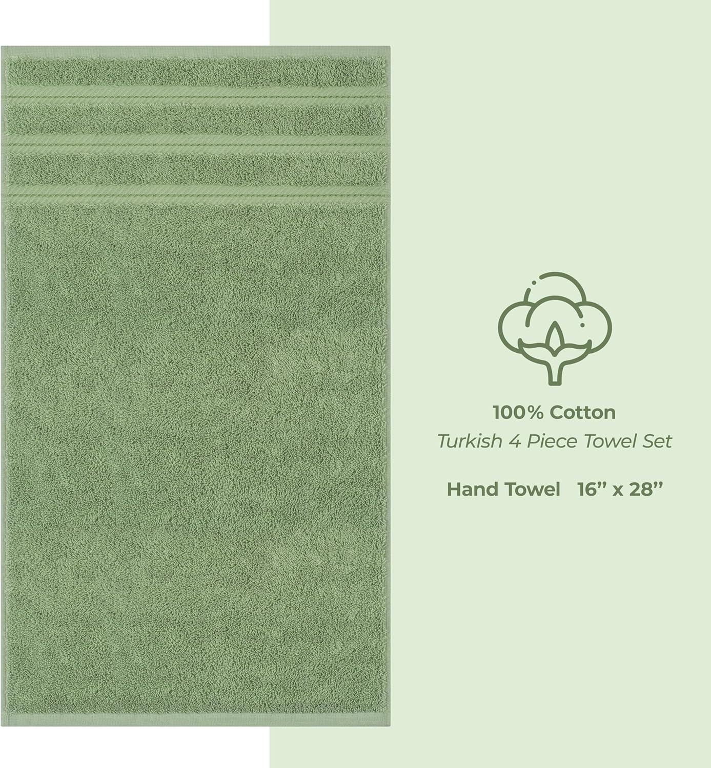 American Soft Linen Luxury Hand Towels for Bathroom, 600 GSM 100% Cotton Turkish 4 Piece Hand Towel Set, 600 GSM Hand Face Towels for Kitchen, Sage Green Hand Towels