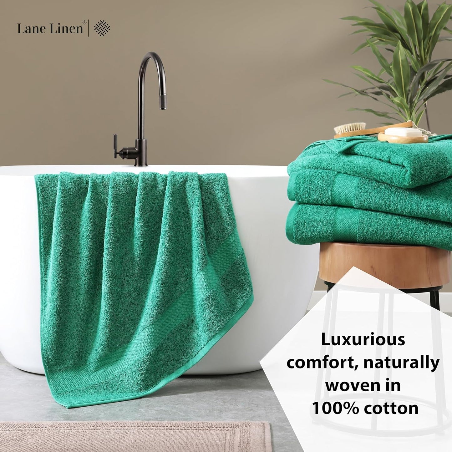LANE LINEN 100% Cotton Oversized Bath Towels Set of 4 (35"x66") - Ring Spun Cotton Oversized Towels - Quick Dry, Soft & Absorbent Extra Large Bath Towel Set - Dorm Essentials for Girls - Emerald