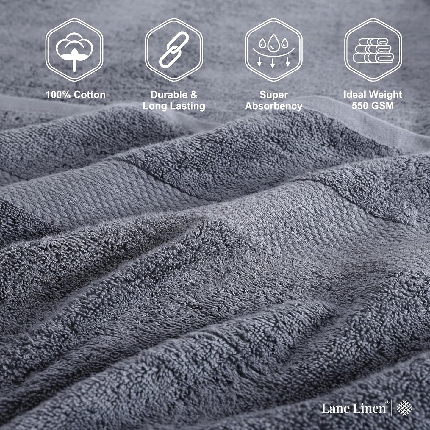 LANE LINEN 100% Cotton 2 Pack Bath Sheets (35"x66") - Ring Spun, Extra Large Cotton Bath Towels Set - Quick Dry, Soft & Absorbent Oversized Towel Set - Remains Soft After Multiple Washes - Cool Grey